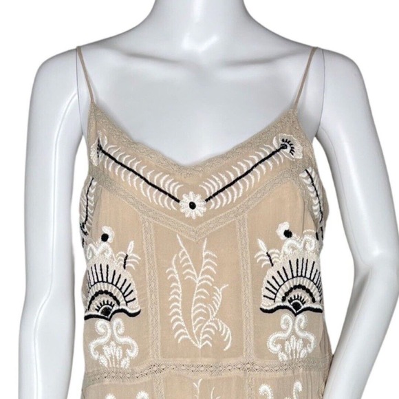 Anthropologie Maeve Dress Womens Small Cream Black Crochet Embroidered Slip Boho - Picture 5 of 8